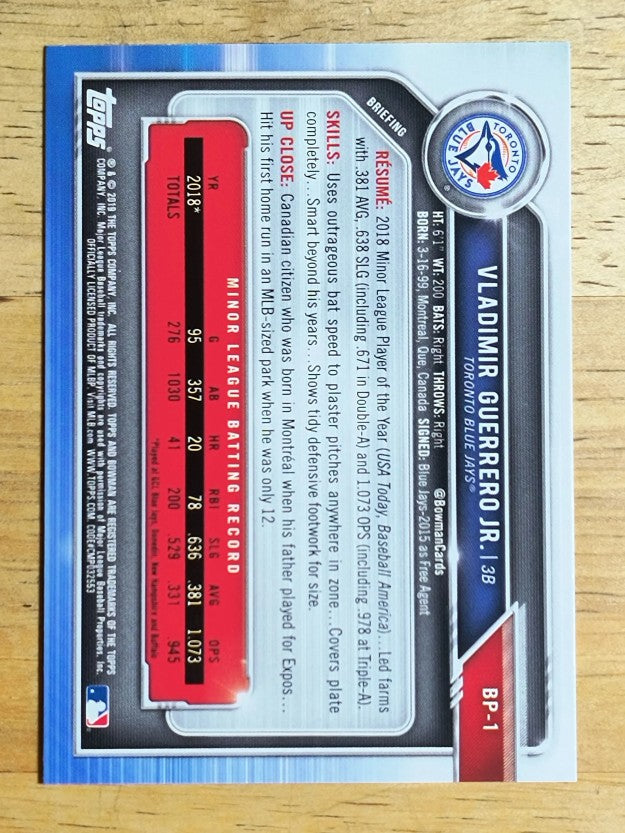 2019 Bowman Prospects #BP1 Vladimir Guerrero Jr.