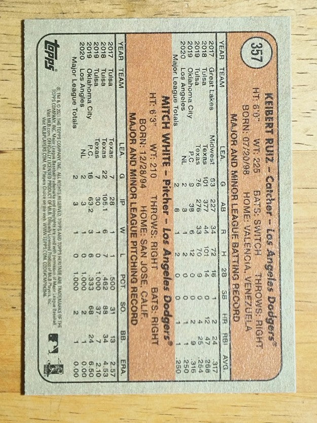 2021 Topps Heritage #357 Mitch White RC/Keibert Ruiz RC