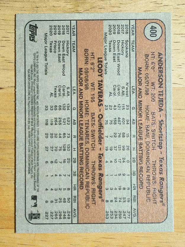 2021 Topps Heritage #400 Anderson Tejeda RC/Leody Taveras RC
