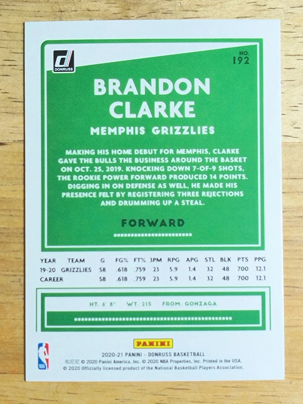 2020-21 Donruss #192 Brandon Clarke