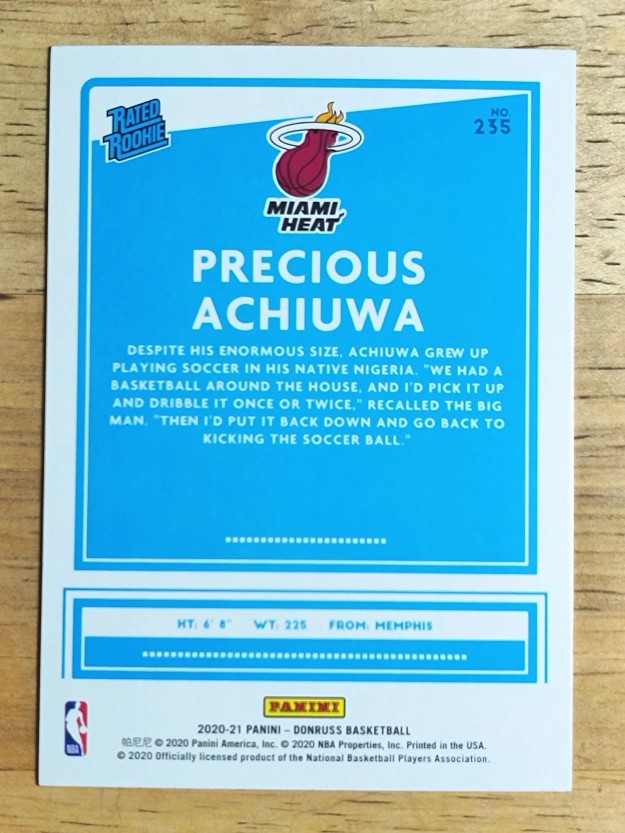 2020-21 Donruss #235 Precious Achiuwa RR RC
