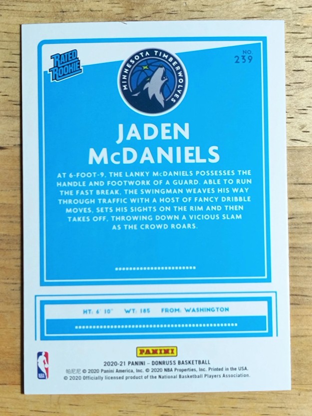 2020-21 Donruss #239 Jaden McDaniels RR RC