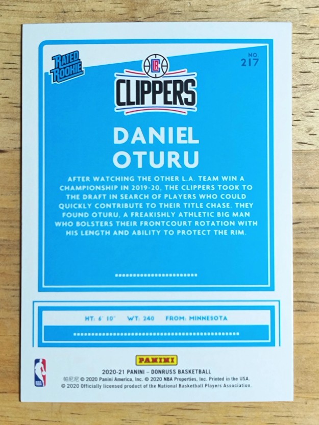 2020-21 Donruss #217 Daniel Oturu RR RC