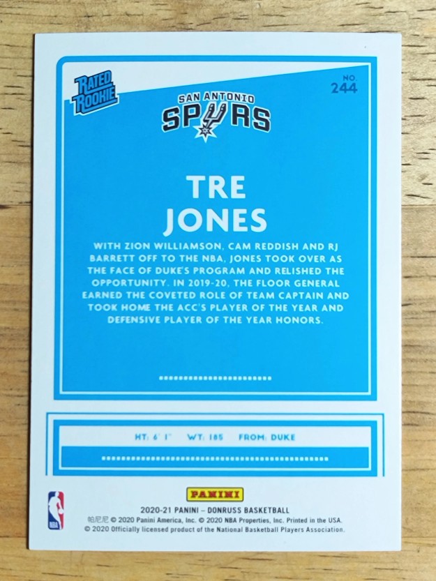 2020-21 Donruss #244 Tre Jones RR RC