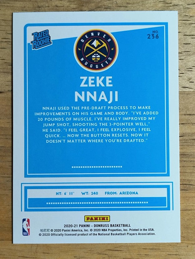 2020-21 Donruss #236 Zeke Nnaji RR RC