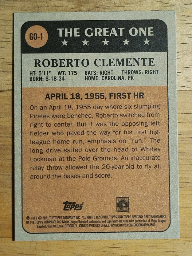 2021 Topps Heritage The Great One #GO1 Roberto Clemente