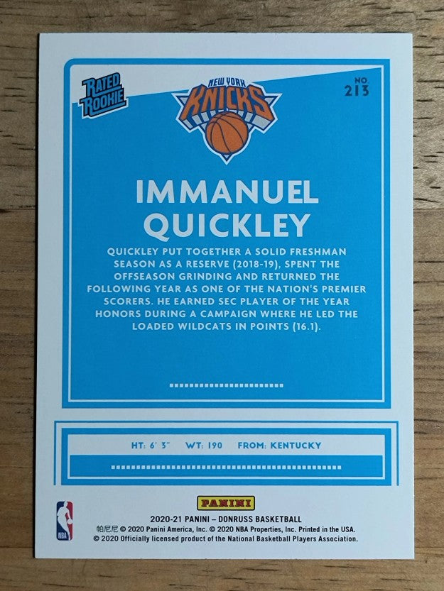 2020-21 Donruss #213 Immanuel Quickley RR RC