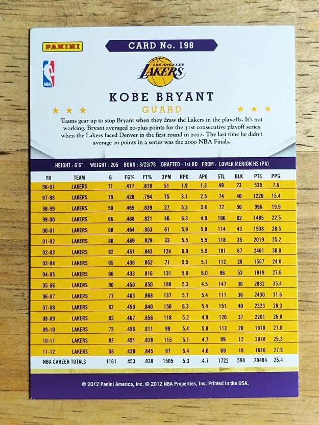 2012-13 Hoops #198 Kobe Bryant