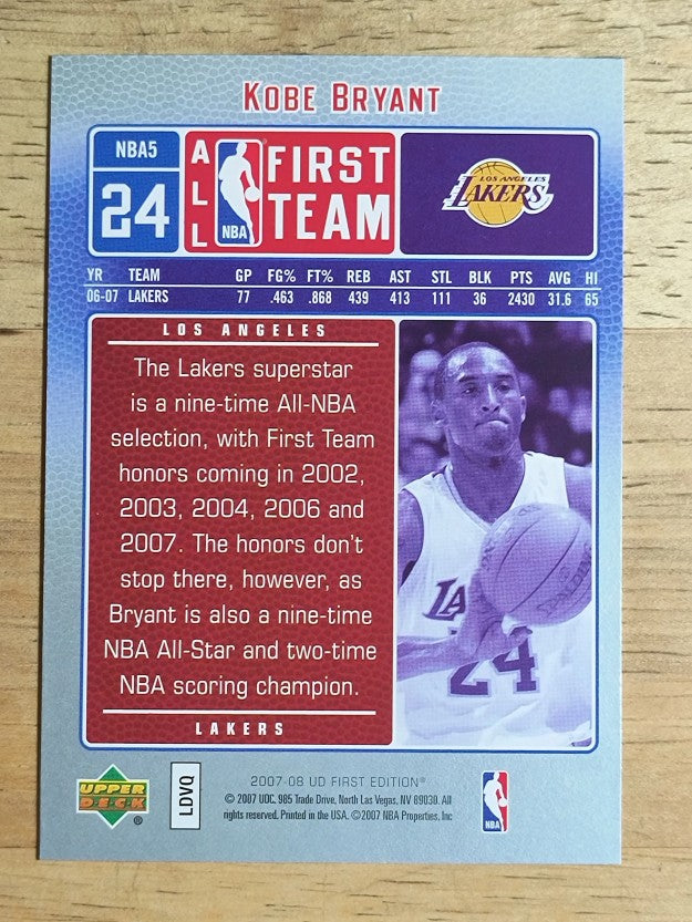 2007-08 Upper Deck First Edition All-NBA #NBA5 Kobe Bryant