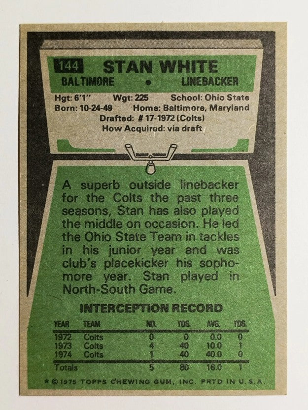 1975 Topps #144 Stan White RC (MINT)