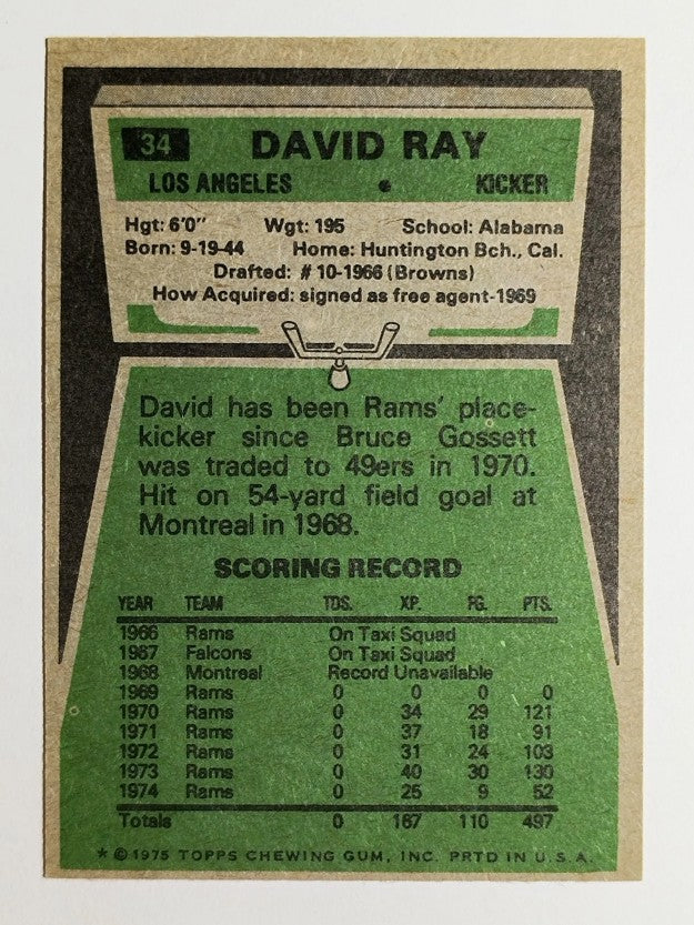 1975 Topps #34 David Ray (MINT)