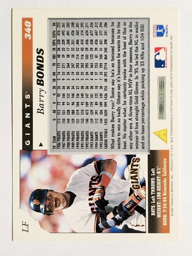 1996 Score #340 Barry Bonds