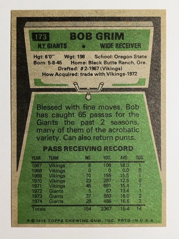 1975 Topps #173 Bob Grim (MINT)