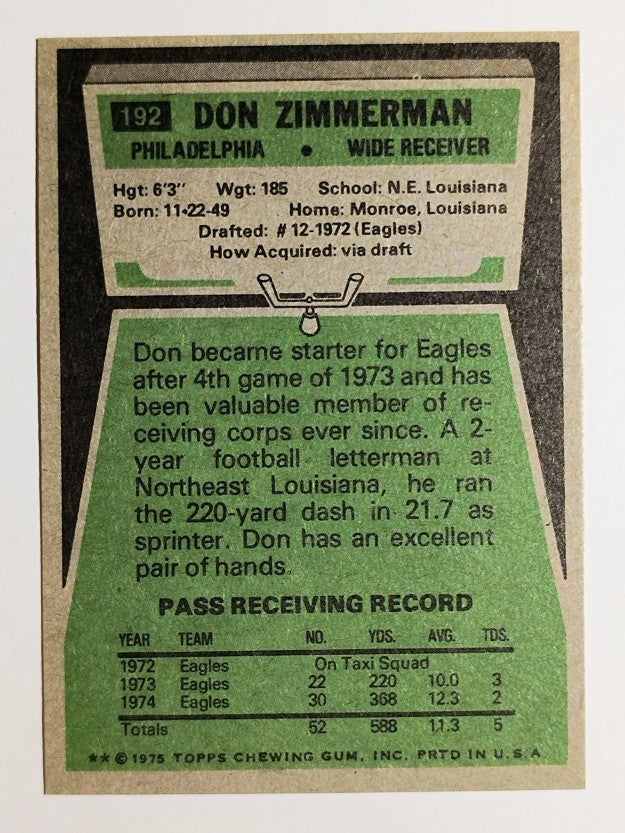 1975 Topps #192 Don Zimmerman (MINT)