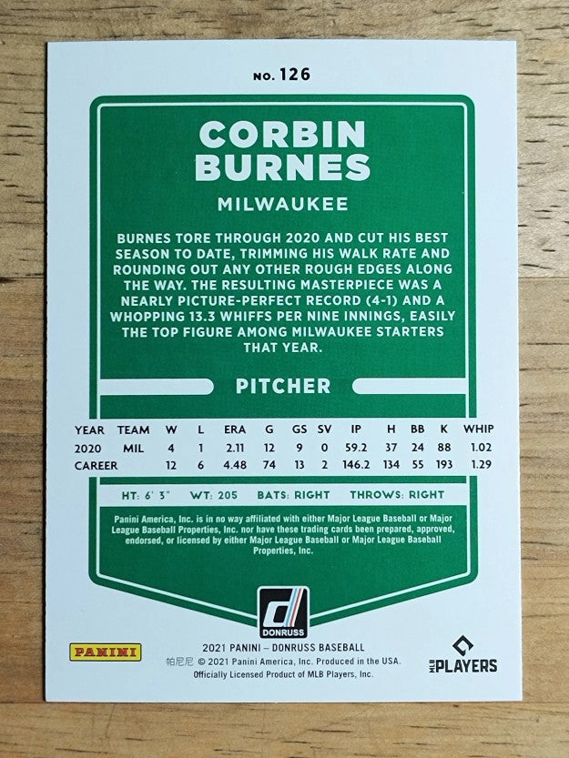 2021 Donruss #126 Corbin Burnes
