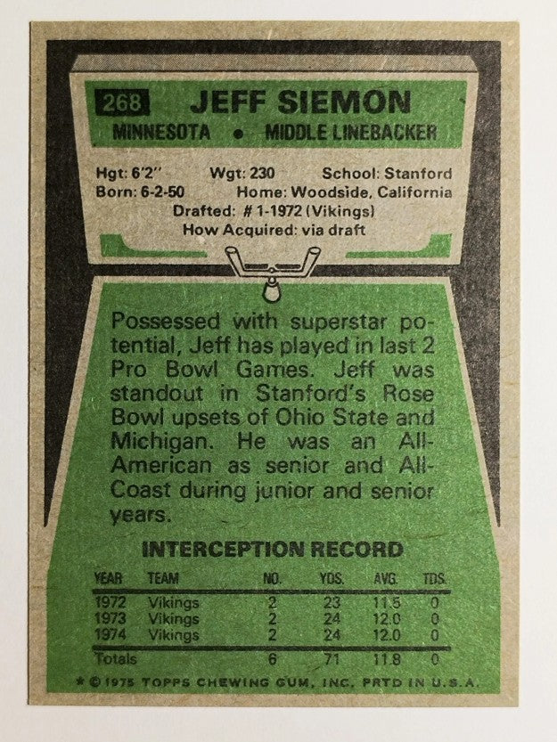 1975 Topps #268 Jeff Siemon (MINT)