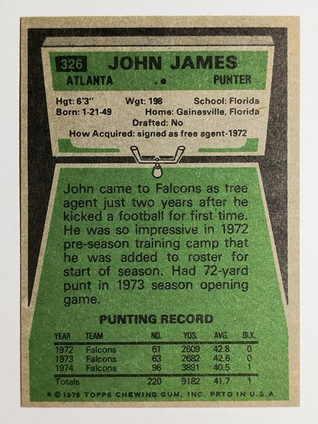 1975 Topps #326 John James (MINT)