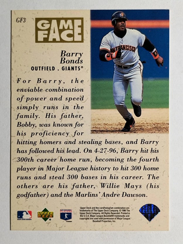 1996 Upper Deck Gameface #GF3 Barry Bonds