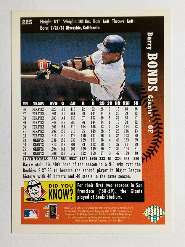 1997 Collector's Choice #225 Barry Bonds