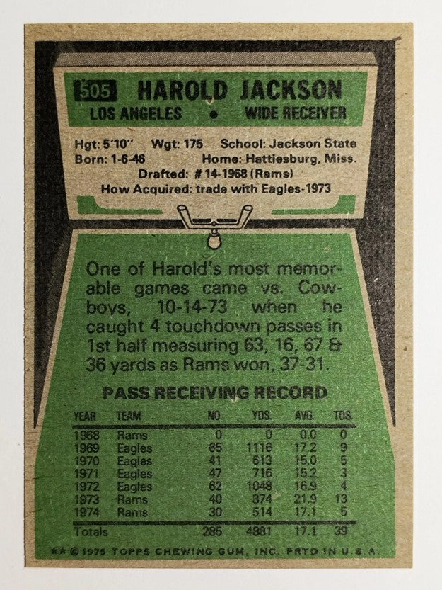 1975 Topps #505 Harold Jackson (NMMT)