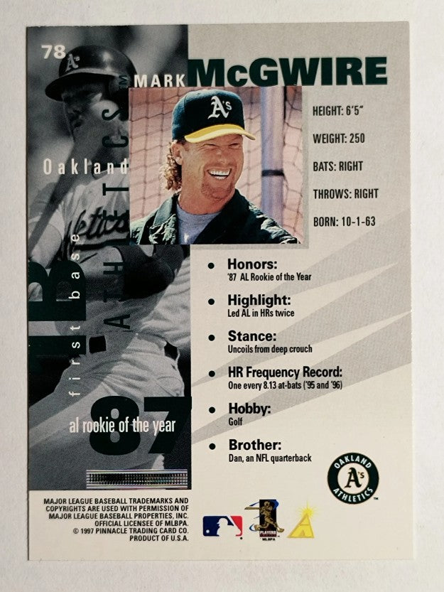 1997 Pinnacle Inside #78 Mark McGwire