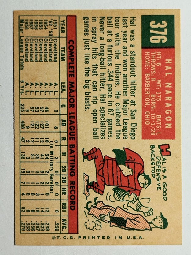 1959 Topps #376 Hal Naragon (NMMT)