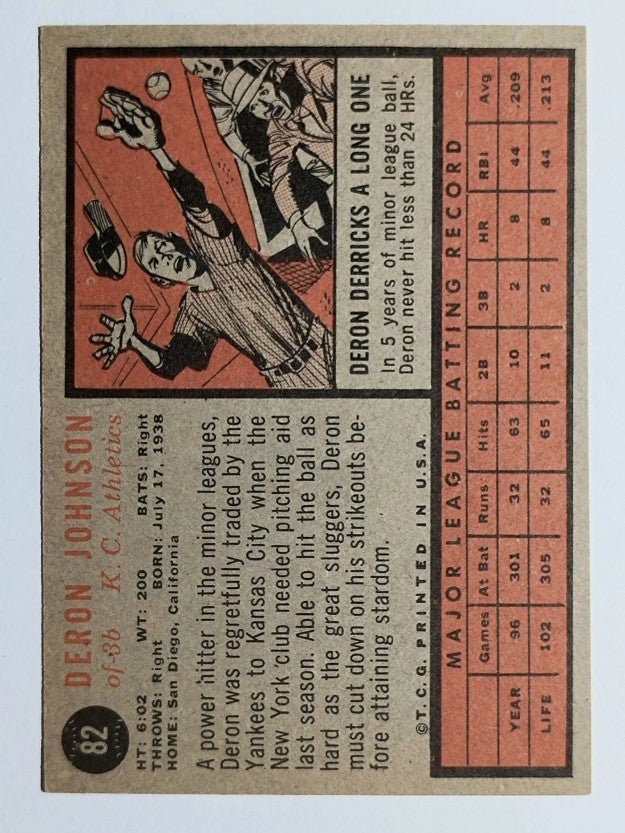 1962 Topps #82 Deron Johnson (EX)