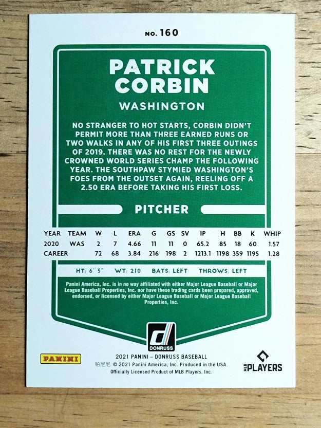 2021 Donruss #160 Patrick Corbin