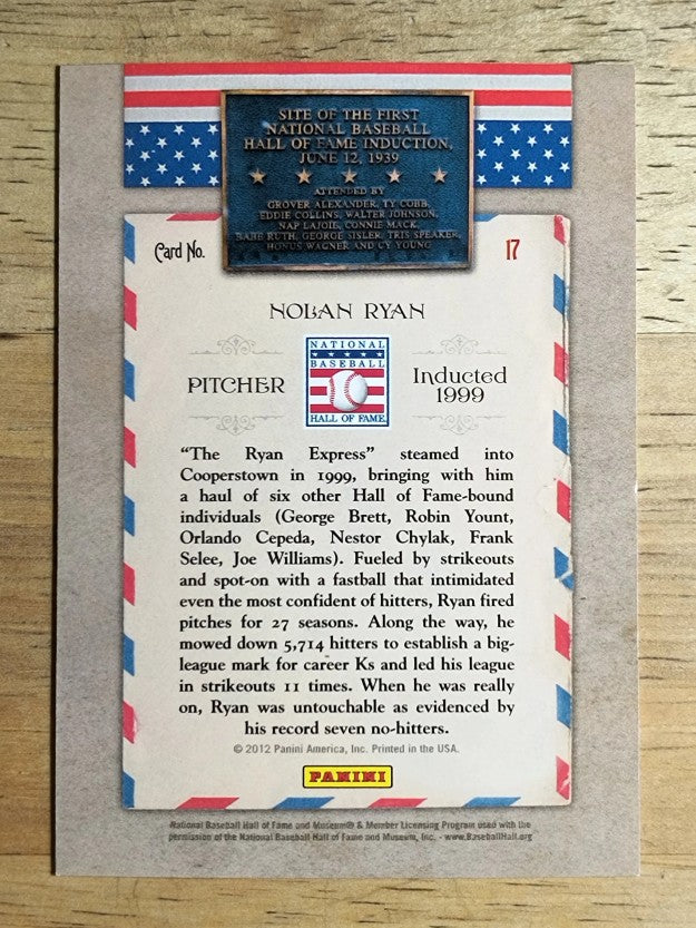 2012 Panini Cooperstown HOF Classes Induction Year #17 Nolan Ryan