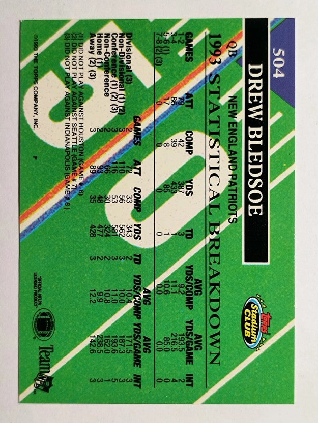 1993 Stadium Club #504 Drew Bledsoe MC