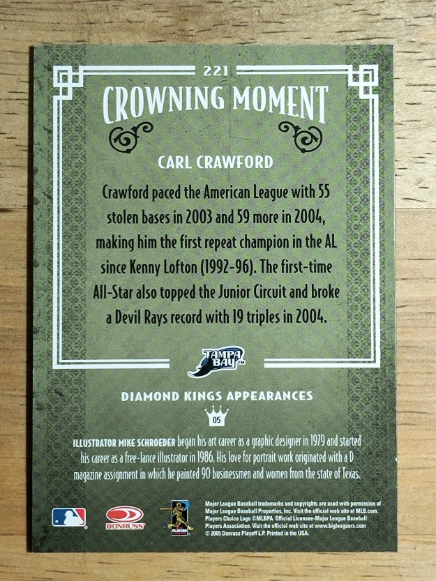 2005 Diamond Kings Framed Red #221 Carl Crawford