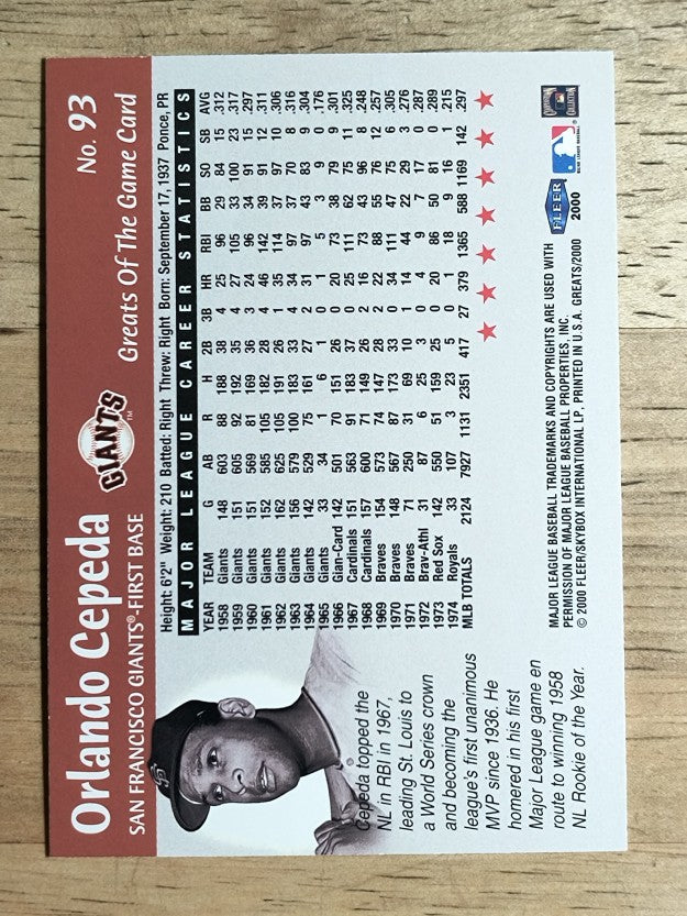 2000 Greats of the Game #93 Orlando Cepeda