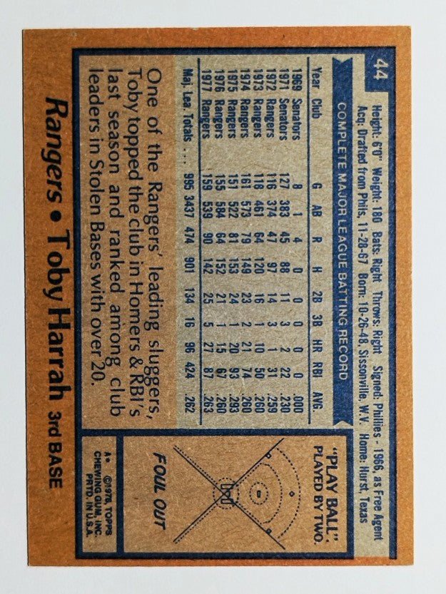 1978 Topps #44 Toby Harrah (NMMT)