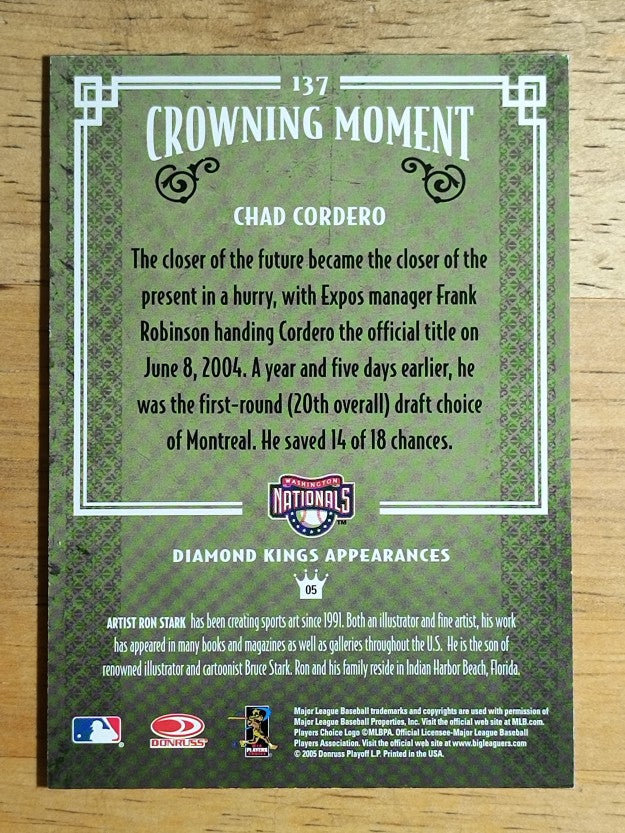 2005 Diamond Kings Framed Red #137 Chad Cordero