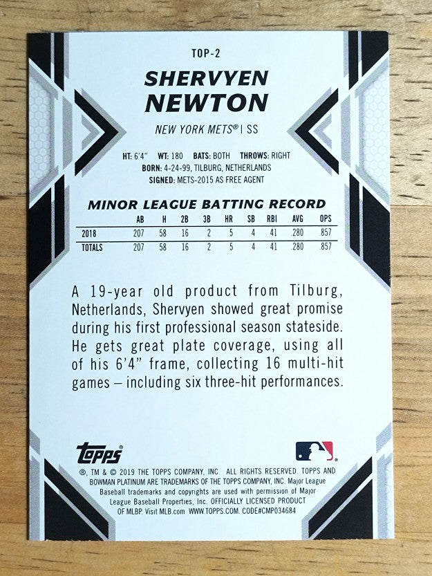 2019 Bowman Platinum Top Prospects #TOP2 Shervyen Newton