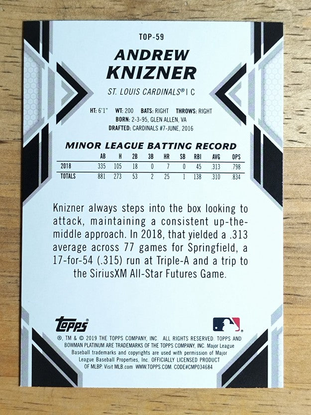 2019 Bowman Platinum Top Prospects #TOP59 Andrew Knizner
