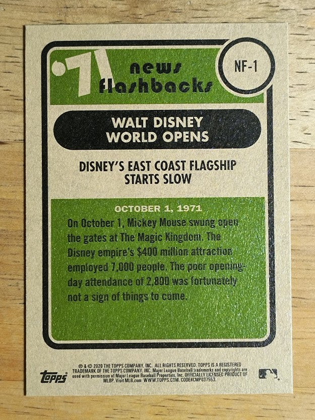 2020 Topps Heritage News Flashbacks #NF1 Walt Disney World opens