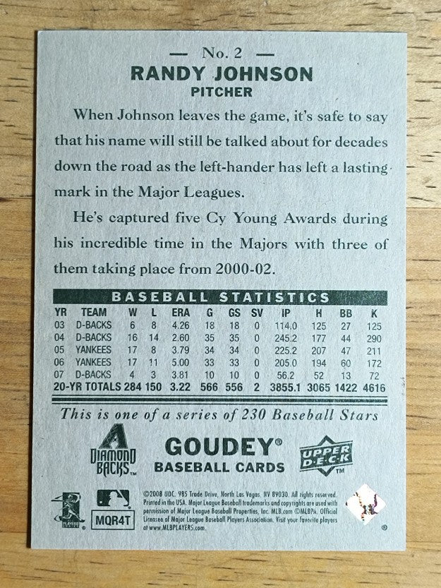 2008 Upper Deck Goudey #2 Randy Johnson
