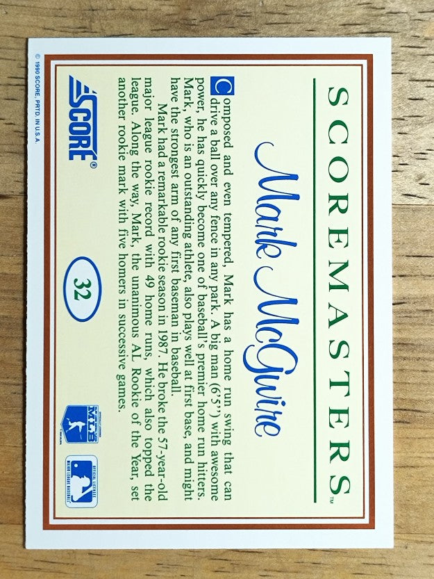 1989 Scoremasters #32 Mark McGwire