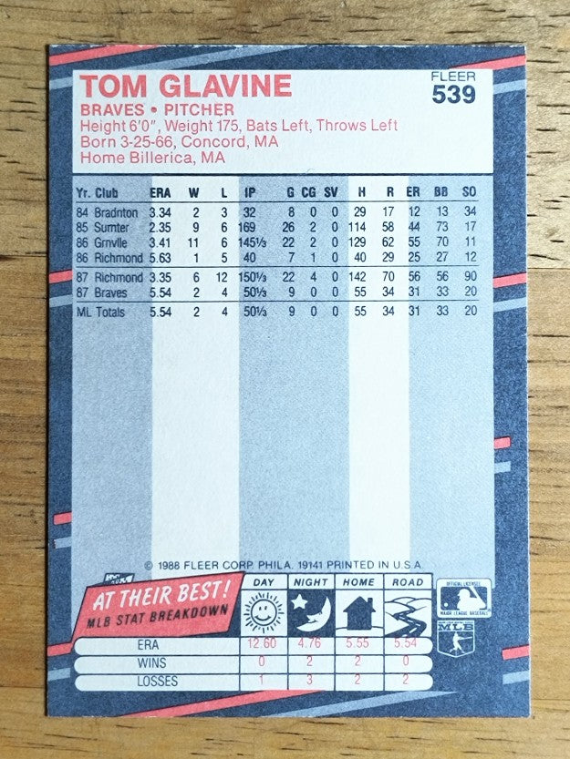 1988 Fleer #539 Tom Glavine RC