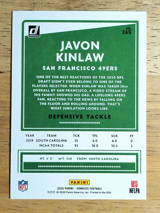 2020 Donruss #265 Javon Kinlaw RC