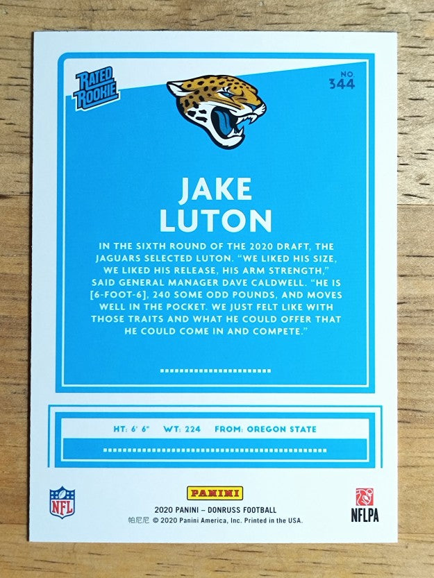 2020 Donruss Press Proof Yellow #344 Jake Luton RR