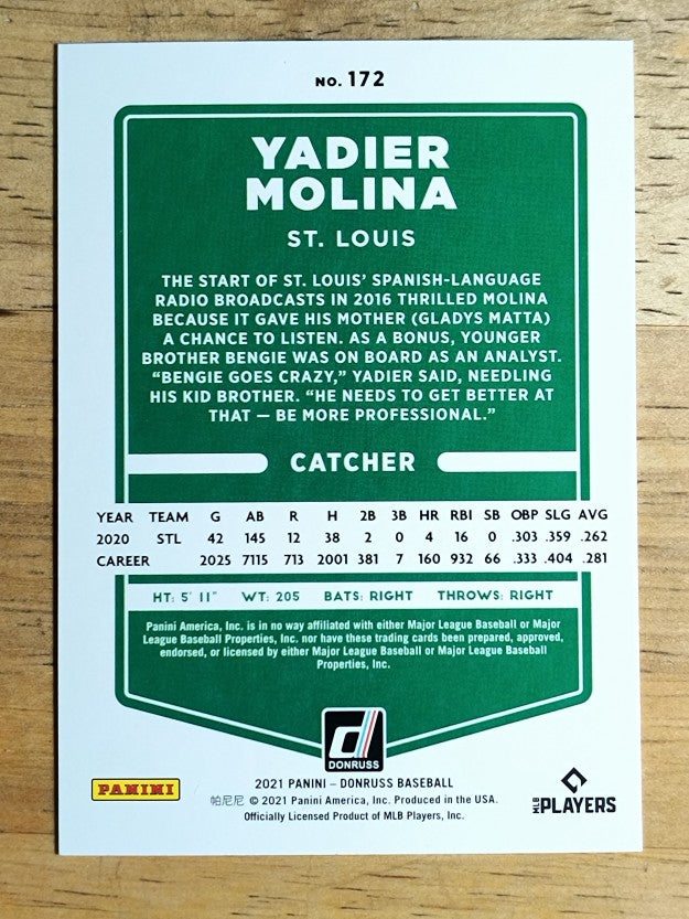2021 Donruss #172 Yadier Molina