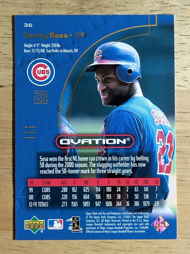 2001 Upper Deck Ovation #36 Sammy Sosa