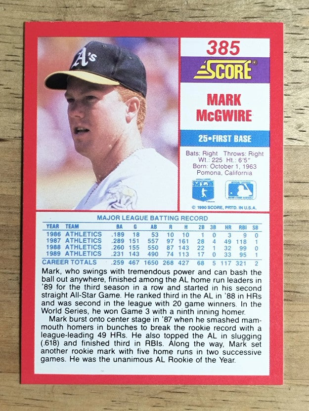 1990 Score #385 Mark McGwire