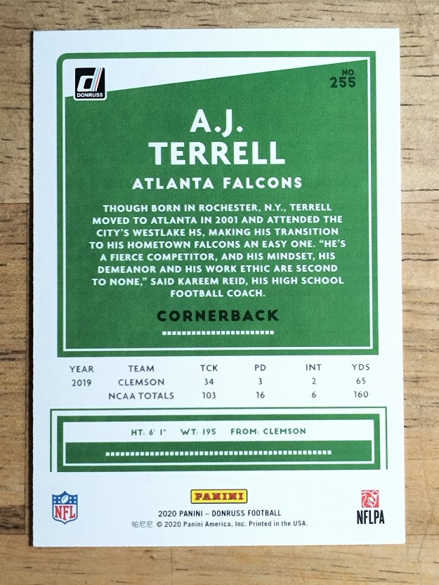 2020 Donruss Press Proof Yellow #255 A.J. Terrell