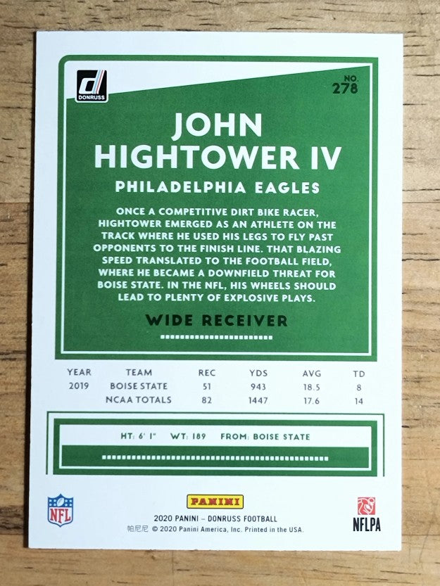 2020 Donruss Press Proof Yellow #278 John Hightower IV
