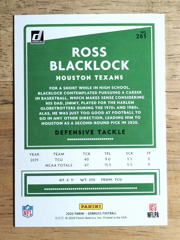 2020 Donruss Press Proof Yellow #283 Ross Blacklock