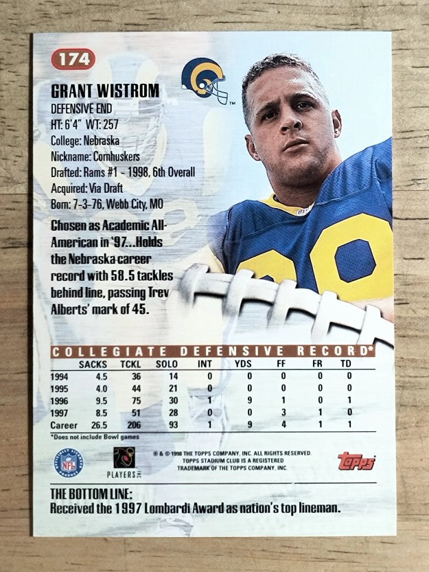 1998 Stadium Club #174 Grant Wistrom RC