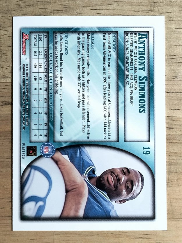 1998 Bowman #19 Anthony Simmons RC